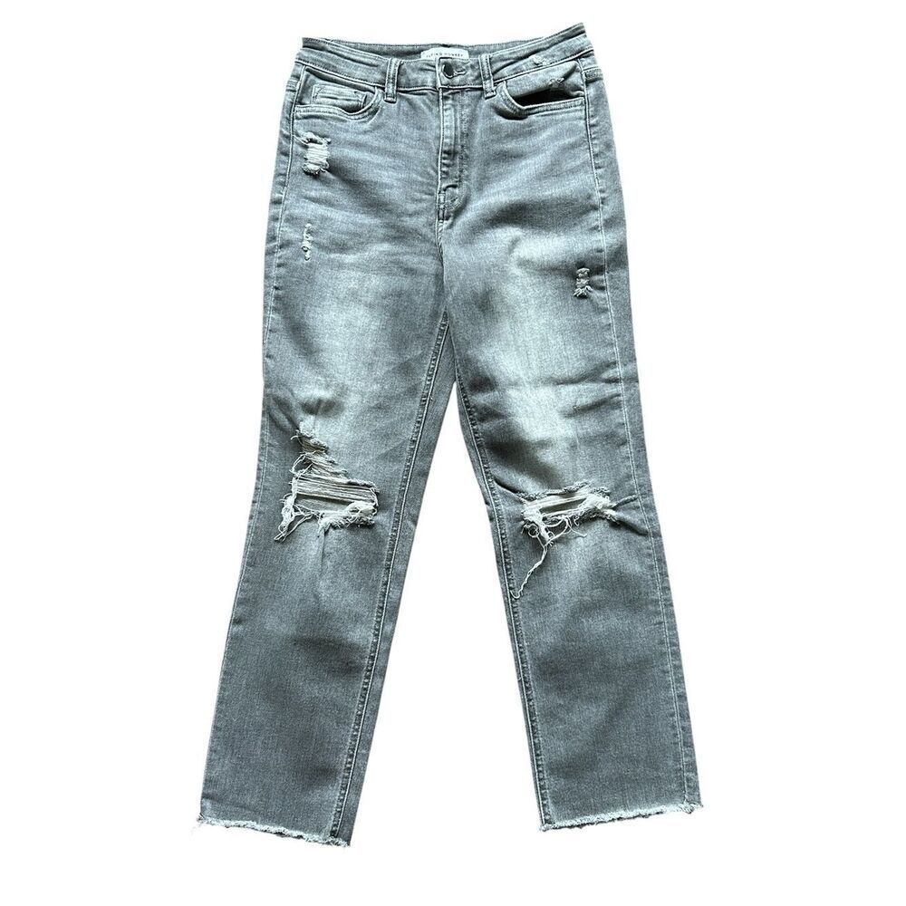 Flying Monkey Light Gray Distressed Straight Leg Ankle Jeans